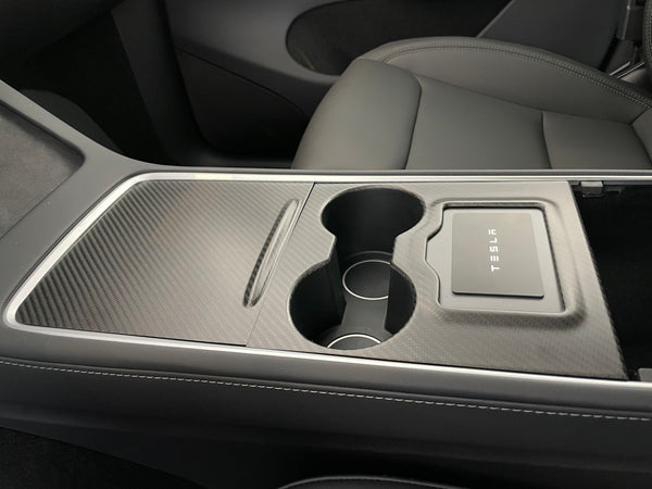 Tesla Model 3 og Y - Ægte carbon midterkonsol dæksel med nøglekort fordybning i MATT